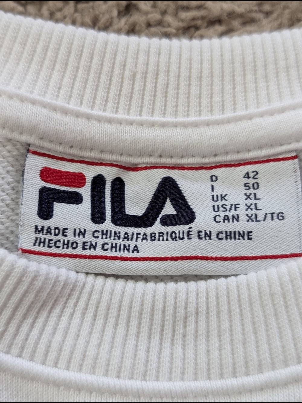 Fila White French Terry Crewneck Sweatshirt with Striped Trim Size XL - Picture 11 of 12